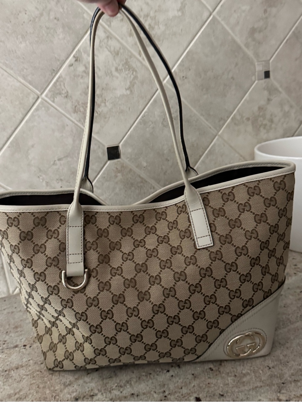 Gucci Beige GG Supreme Canvas & Leather Tote with Cream Trim